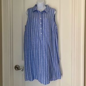 C&C California 100% Linen Sleeveless Striped Shirt Dress Summer Resort Beach 1X